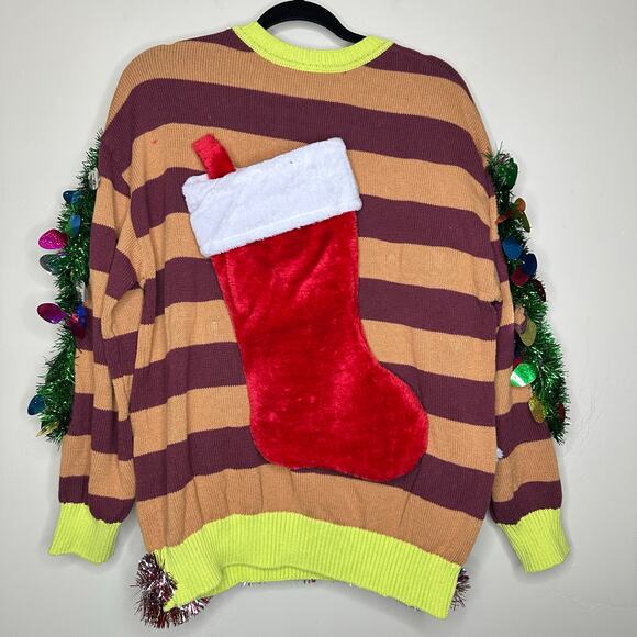 Ugly Christmas Sweater Grinch LIGHTS UP Tacky Tinsel Xmas Party Winner Sz Large - Picture 3 of 5